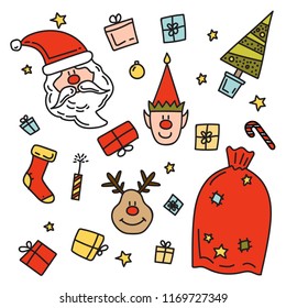 Seamless vector pattern Christmas element icons doodle background