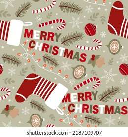 Seamless vector pattern with Christmas elements. For fabrics, wrapping paper, wallpapers.