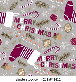 Seamless vector pattern with Christmas elements. For fabrics, wrapping paper, wallpapers.