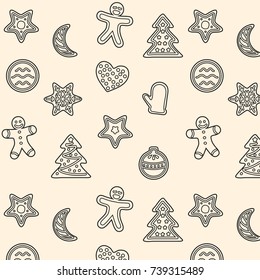 Seamless vector pattern with Christmas gingerbread cookies