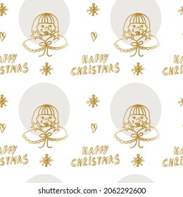 Seamless vector pattern Christmas in gold and champagne color. Repeating, winter, festive, hand drawn in doodle style.Design for textiles, fabric,wrapping paper, scrapbook paper, packaging.