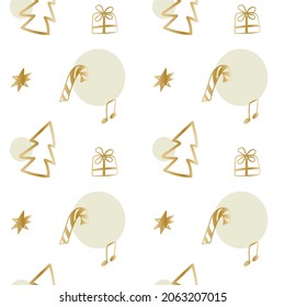 Seamless vector pattern Christmas in gold and champagne color. Repeating, winter, festive, hand drawn in doodle style.Design for textiles, fabric,wrapping paper, scrapbook paper, packaging.