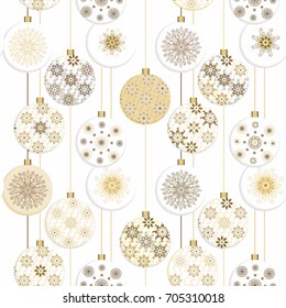 Seamless vector pattern with Christmas golden - white baubles on white background