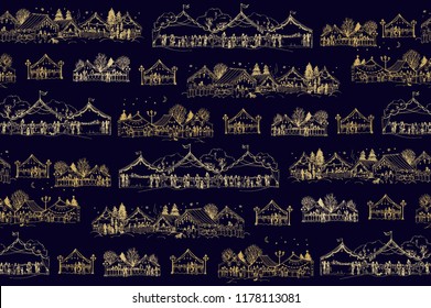 Seamless vector pattern with Christmas markets