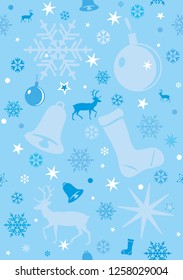 Seamless vector pattern of Christmas with New Year symbols in white and blue colors