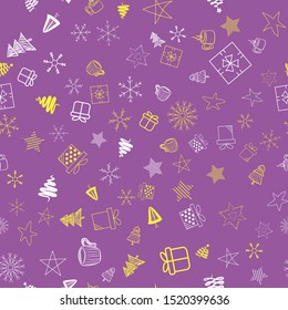Seamless vector pattern for Christmas and New Year holidays. Snowflakes and stars colorful background.
