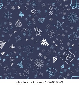 Seamless vector pattern for Christmas and New Year holidays. Snowflakes and stars colorful background.