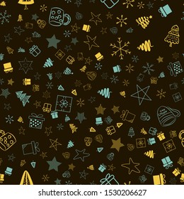 Seamless vector pattern for Christmas and New Year holidays. Snowflakes and stars colorful background.