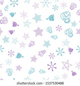 Seamless vector pattern for Christmas and New Year holidays. Snowflakes and stars colorful background.