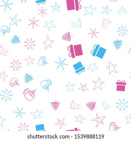 Seamless vector pattern for Christmas and New Year holidays. Snowflakes and stars colorful background.