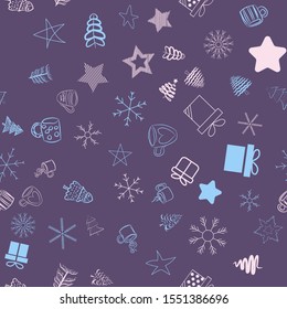 Seamless vector pattern for Christmas and New Year holidays. Snowflakes and stars colorful background.
