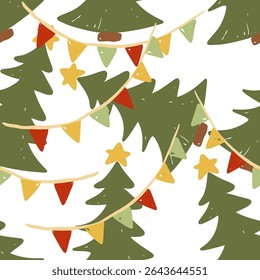 Seamless vector pattern for Christmas and New Year with festive trees and decorations vector illustration
