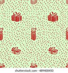 Seamless vector pattern with Christmas presents. Hand drawn.