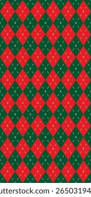 Seamless vector pattern Christmas red green white argyle diamond knit style festive winter textile holiday decor geometric background traditional seasonal wrapping illustration