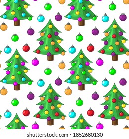 Seamless vector pattern with Christmas tree and ball