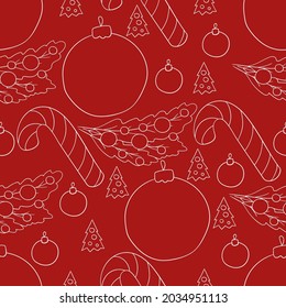 Seamless vector pattern, Christmas tree decorations. Pattern in hand draw style