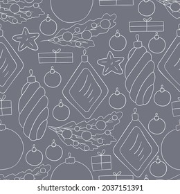 Seamless vector pattern, Christmas tree decorations. Pattern in hand draw style