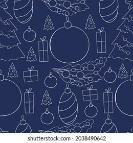 Seamless vector pattern, Christmas tree decorations. Pattern in hand draw style