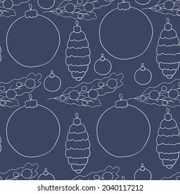 Seamless vector pattern, Christmas tree decorations. Pattern in hand draw style