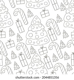 Seamless vector pattern, Christmas tree decorations. Pattern in hand draw style