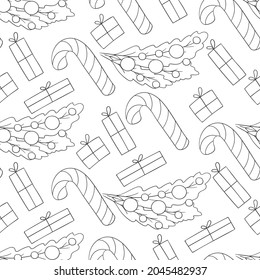 Seamless vector pattern, Christmas tree decorations. Pattern in hand draw style