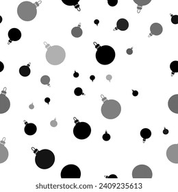 Seamless vector pattern with Christmas tree toys, creating a creative monochrome background with rotated elements. Vector illustration on white background