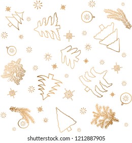 Seamless vector pattern with christmas trees and snowflakes. Can be used for wallpaper, textile, packing, pattern fills, web page background. Creative Hand Drawn textures for winter holidays.