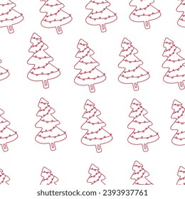 Seamless vector pattern with Christmas trees. Hand drawn illustration. Suitable for greeting cards, backgrounds, wrapping paper.
