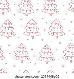 Seamless vector pattern with Christmas trees. Hand drawn illustration. Suitable for greeting cards, backgrounds, wrapping paper.