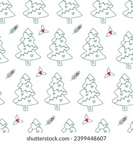 Seamless vector pattern with Christmas trees. Hand drawn illustration. Suitable for greeting cards, backgrounds, wrapping paper.