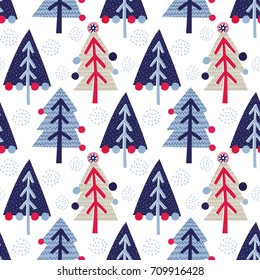 Seamless vector pattern with Christmas trees. Can be used for wallpaper, pattern fills, web page background, surface textures, gifts. Creative Hand Drawn textures for winter holidays