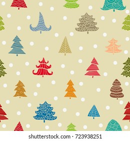 Seamless vector pattern with christmas trees. Good for textile fabric design, wrapping paper and website wallpapers. Vector illustration.