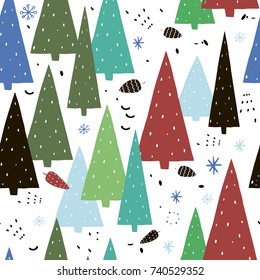 Seamless vector pattern with Christmas trees and cones