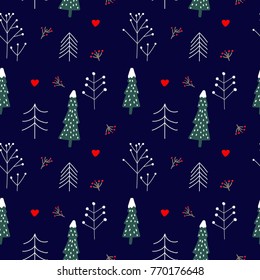 Seamless vector pattern with christmas trees. Fabric, texture, wrapping, kids design. New Year celebration.