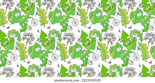 Seamless vector pattern of circles and leaves for bed linen, wallpaper and textures