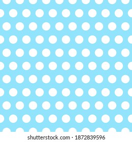 Seamless vector pattern. Circles ornament. Polka dots background. White and blue colors. Endless design. Print for textile, clothes, gift wrapping paper, cards, web and design. Retro girly print. 