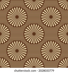 Seamless vector pattern with circles, stripes. Vintage style. Brown color. Circular shapes. Color background.