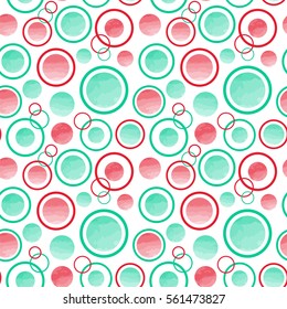 Seamless vector pattern with circles. Watercolor effect.