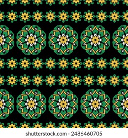 Seamless vector pattern with circular floral ornament. Ethnic motif for textiles, fabrics, paper, wallpaper and other surfaces.