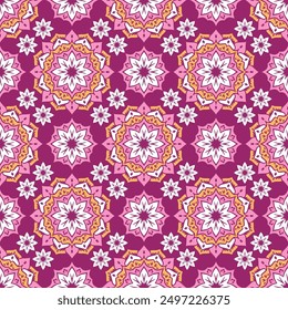 Seamless vector pattern with circular floral ornament. Eastern ethnic motif for printing on textiles, fabrics, wallpapers, covers, surfaces.