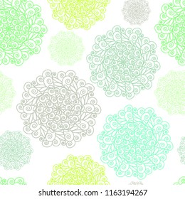 Seamless vector pattern of circular patterns. Colored individual elements on a colored background.