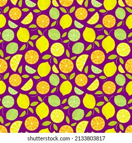 Seamless vector pattern with citrus. Cute background with fruits.