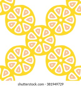 Seamless vector pattern with citrus fruit cut. Bright colored repeating pattern for juice packaging, wrapping paper, scrapbooking, hand craft projects. 