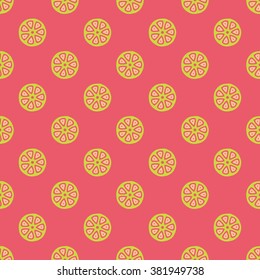 Seamless vector pattern with citrus fruit cut. Bright colored repeating pattern for juice packaging, wrapping paper, scrapbooking, children projects. 
