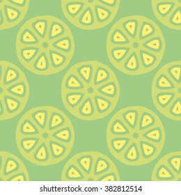Seamless vector pattern with citrus fruit cut. Bright colored repeating pattern for juice packaging, wrapping paper, scrapbooking, children projects. 