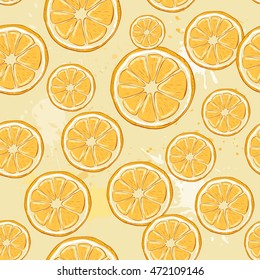 
Seamless vector pattern of citrus slices on an orange background . Summer fun background