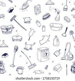 Seamless vector pattern with cleaning service doodles