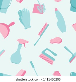 Seamless vector pattern of cleaning tools and accessories