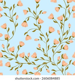 Seamless vector pattern of climbing vines with autumn leaves and flowers.