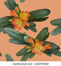 seamless vector pattern with clivia flowers